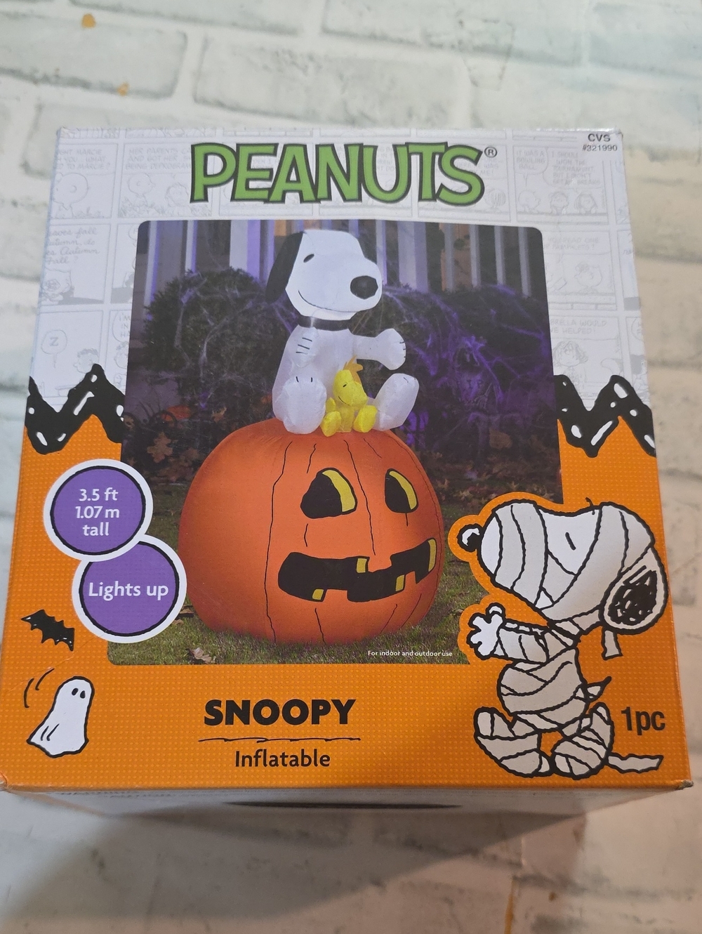 Peanuts Snoopy Light Up Inflatable Halloween Pumpkin - Orange, White, Yellow